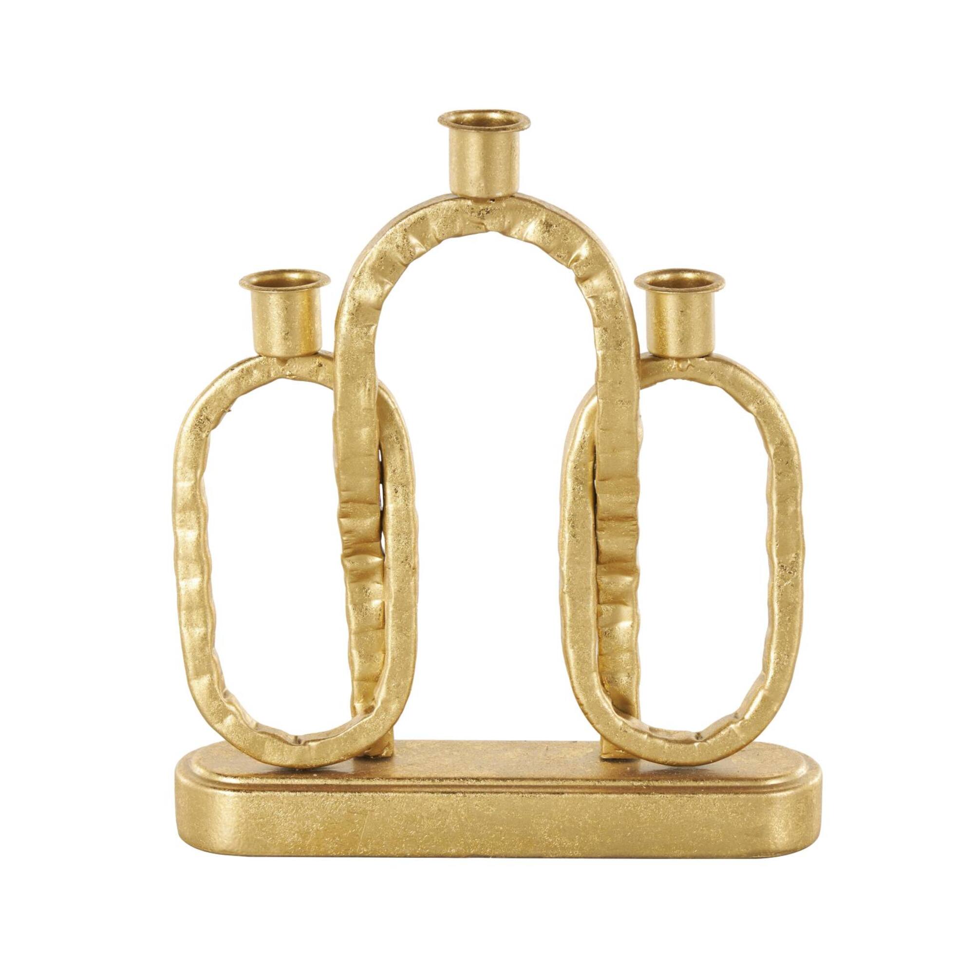 10" Gold Metal Interlocked Chains Candle Holder with Rectangle Base